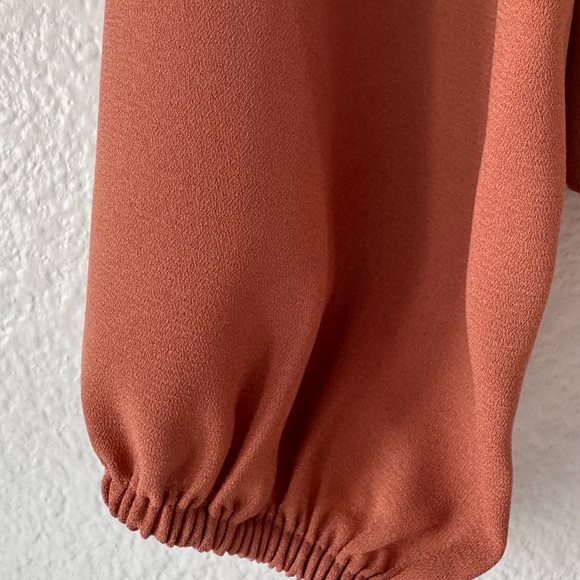 Nine West Rust Orange Long Sleeve Semi Sheer Tie Front Blouse - Picture 6 of 11